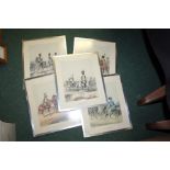 Five prints depicting soldiers in Napoleonic uniforms, (5)