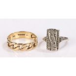 9 carat gold ring, with linked design, 4.2 grams, together with a silver ring, (2)
