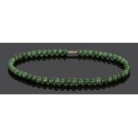 Chinese jade necklace, with a row of green beads, each bead 6mm wide, 40cm long