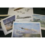 Collection of unframed aircraft prints, to include depictions of a MK 1 Spitfire, Bristol Blenheim