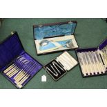 Cased sets to include fish knives and forks, serving spoons, nut crackers (4)