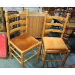 Veneered drop leaf table, 74.5cm wide, together with two ladder back chairs (3)