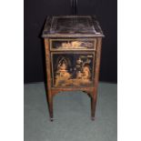 Academy gramophone cabinet with black lacquered decoration, on square tapering legs and spade