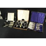 Cased sets to include a grapefruit set, fruit knives and forks, fish knives and forks (3)