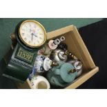 Seven reading lamps, wall clock, two vases (qty)