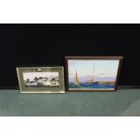 Bob Clark, boats by the shore, together with Richard Frost Dusk at Roudham, (2)