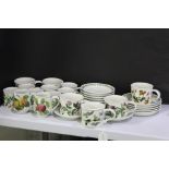 Portmeirion Pomona pattern tea & coffee set, consisting of six tea cups and saucers, seven coffee