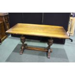 17th Century style oak refectory table, with rectangular top raised on carved bulbous supports and