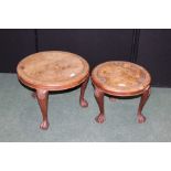Two hardwood circular occasional tables with carved tops, on cabriole legs, the largest 45.5cm