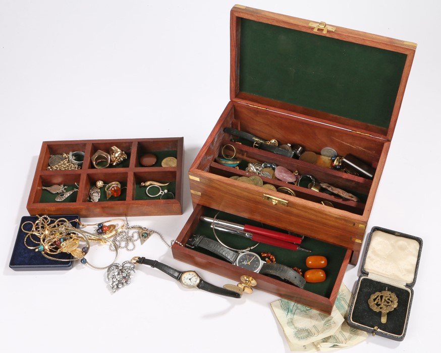 Collection of jewellery, to include wristwatches, earrings, pens, coins etc, (qty)