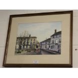 Watercolour by the artist Jan Wasilewski of the Old Market Place Altrincham, 34 cm x 25 cm (after