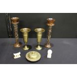 Works of art, to include a pair of African carved candlesticks, a head, stool, a pair of Indian