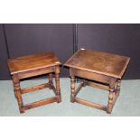18th Century style oak joint stool, on turned legs and chamfered stretchers, oak occasional table,