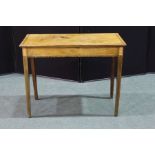 Victorian mahogany and marquetry inlaid side table, on square line inlaid tapering legs, 91cm wide