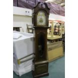 Mahogany longcase clock, with s silvered chapter ring with black Arabic hours, glazed trunk door,