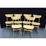 Set of six hardwood dining chairs, with curved cresting rails, on chamfered legs (6)