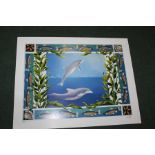 L Vogel, limited edition print depicting dolphins, fish, shells and seaweed, numbered 58/400,