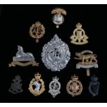 British Army cap badges from different periods, the Leicestershire Regiment, the Argyll and