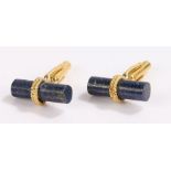 Pair of lapis lazuli cufflinks, of cylindrical form with gilt rope twist mounts