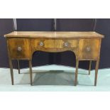 19th Century mahogany serpentine front sideboard, with three frieze drawers, on square tapering