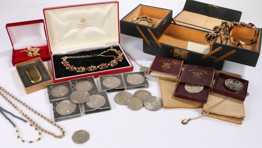 Collection of costume jewellery, together with a collection of Crowns and three books by John Brown,