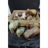 Collection of model elephants, pottery, wood, soapstone, (qty)