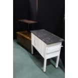 Furniture, to include a marble top washstand, a coffee table and a coffer, (3)