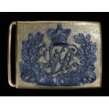 Officers waist belt plate, Victorian crown over Royal cypher and motto within an oak wreath