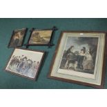Framed Edwardian print entitled 'In the Paddock', Newmarket 1885 together with three other framed