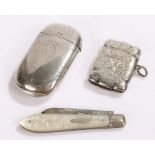 Victorian silver vesta case, Birmingham, marks rubbed, George V silver vesta case, Birmingham