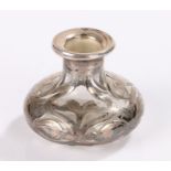 Silver overlaid glass perfume bottle, with foliate decoration