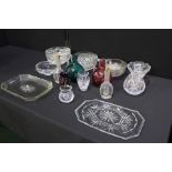 Collection of glassware to include bowls, bottles, decanters, vases, trays etc. (qty)