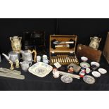 Mixed lot including ceramics, artist box, case of plated fish knives and forks etc. (Qty)