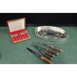 Antler handled carving set, consisting of carving knife, fork, steel and shears, set of six