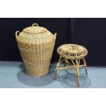 Wicker laundry basket, wicker stool (2)