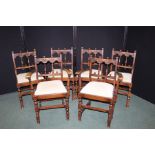 Set of six 17th century style dining chairs, with turned finials to the arched splat backs,