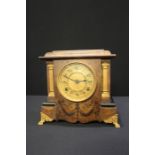 Early 20th Century Seth Thomas walnut veneered mantel clock, the filt dial with Arabic numerals, the