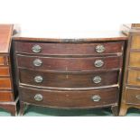 Victorian bowfront mahogany chest of drawers, the bowfront top above four long drawers raised on