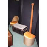 Furniture, to include a Lloyd Loom chair and basket, a lamp and a tin trunk, (4)