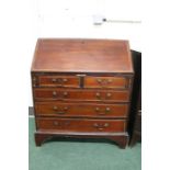 Victorian mahogany bureau, with a rectangular top above a sloping fall, two short and three long