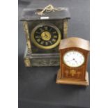 Black slate mantel clock, together with a mahogany clock, (2)