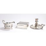 George VI silver sauceboat, London 1937, maker Edward Barnard & Sons Ltd, with double scroll handle,