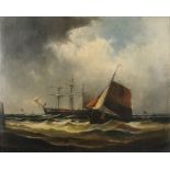 19th century school, ships at sea, unsigned oil on canvas, 50cm x 40cm