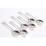 Set of six George III silver tablespoons, London 1786, maker William Sumner I, the handles with