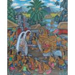 Ny Gerembeng Balinese, people during a ceremony, signed watercolour 42cm x 52cm