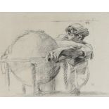 Frank Brangwyn (1867-1956), man studying a globe, lithograph, housed in an ebonised glazed frame