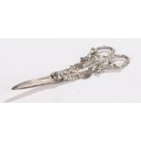 Elizabeth II silver grape scissors, Sheffield 1964, maker Israel Freeman & Son Ltd, with fruiting