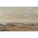 19th Century, seascape with waves beneath a cloudy blue sky, watercolour, unsigned, housed in a gilt