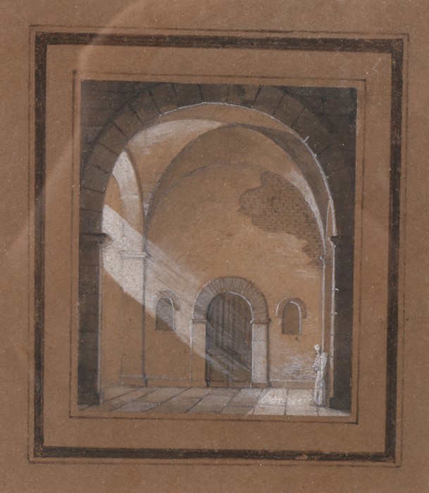 Three 19th Century watercolour and pen studies, archway with figure and door, 10.5cm x 12cm , - Image 4 of 4