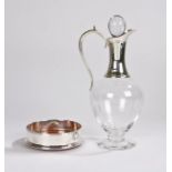 Elizabeth II silver mounted glass claret jug and coaster, London 1998, maker Garrard & Co Ltd, the